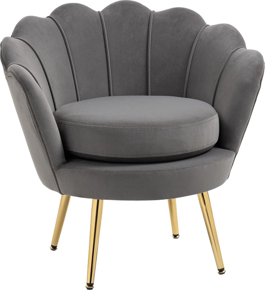 HOMCOM Shell Fotel, Vintage Fotel, Hálószobai és Nappali Fotel, Elegáns Dizájn, Magas Hátú, 76x67x74cm, Szürke | Aosom