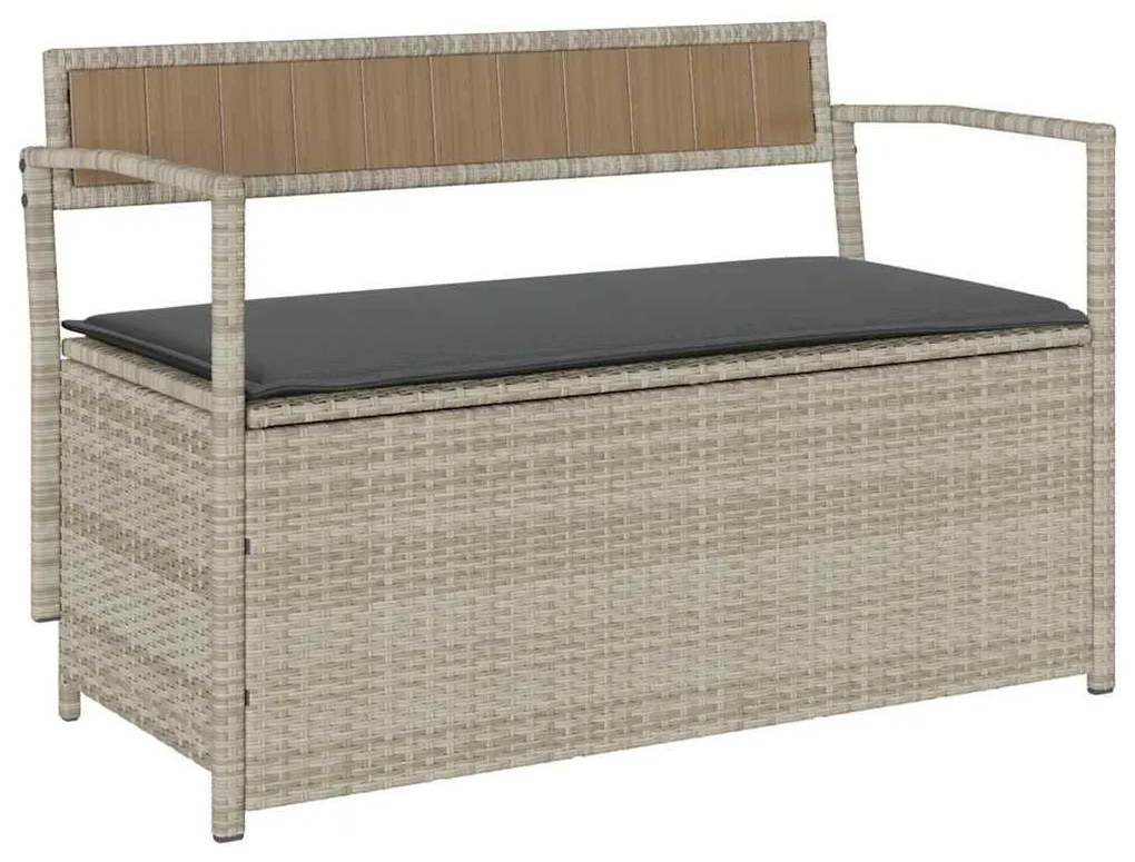 világosszürke polyrattan kerti tárolópad párnával