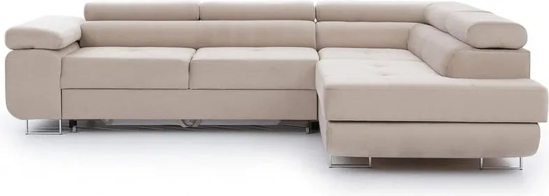 Bézs kinyitható-tárolóhelyes sarokkanapé (jobb oldali-L alakú) Anton – ELTAP