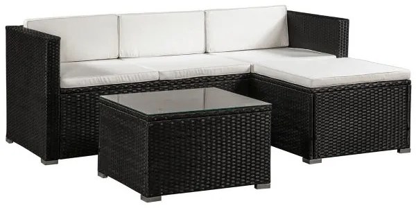 Juskys Punta Cana L kerti rattan szett - fekete/krémszínű párnák