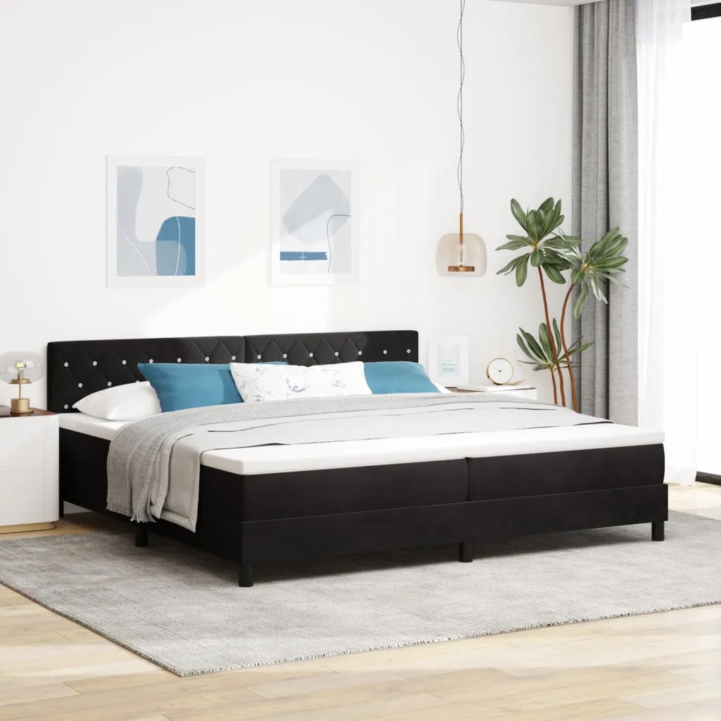 Boxspring Ágy Matraccal & LED Fekete 200x200 cm Bársonyos