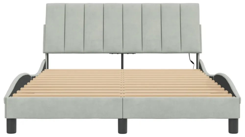 világosszürke bársony ágykeret LED-világítással 120 x 200 cm