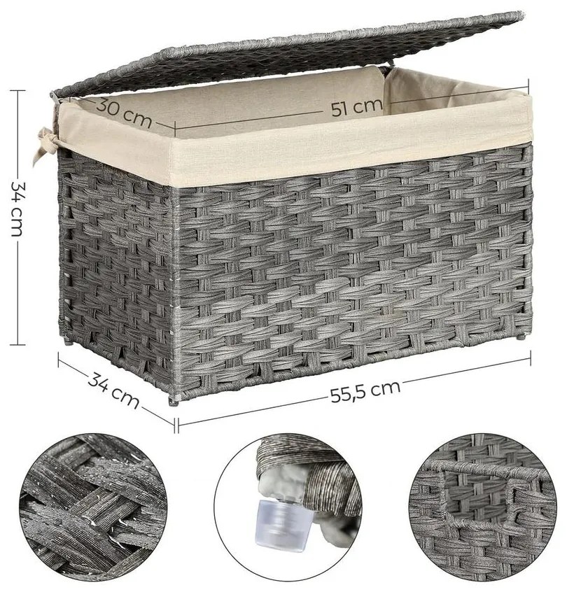Rattan stílusú tárolódoboz, tároló kosár, 65 literes, szürke