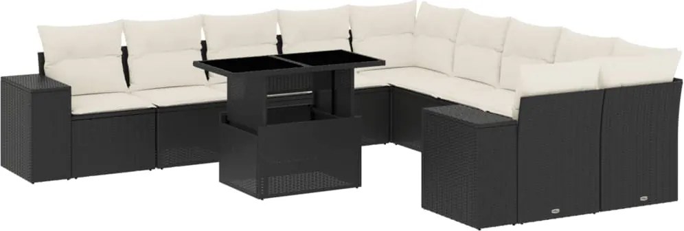 vidaXL 11 részes fekete polyrattan kerti ülőgarnitúra párnákkal