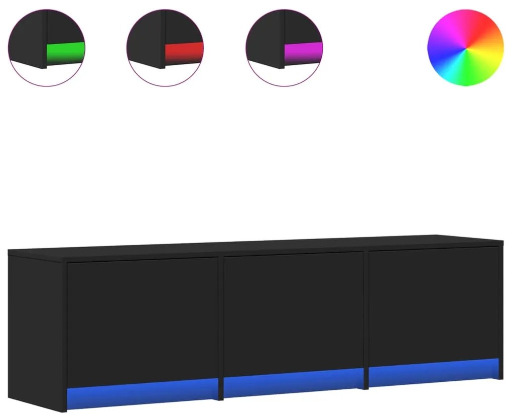 fekete szerelt fa TV-szekrény LED-ekkel 140 x 34 x 40 cm