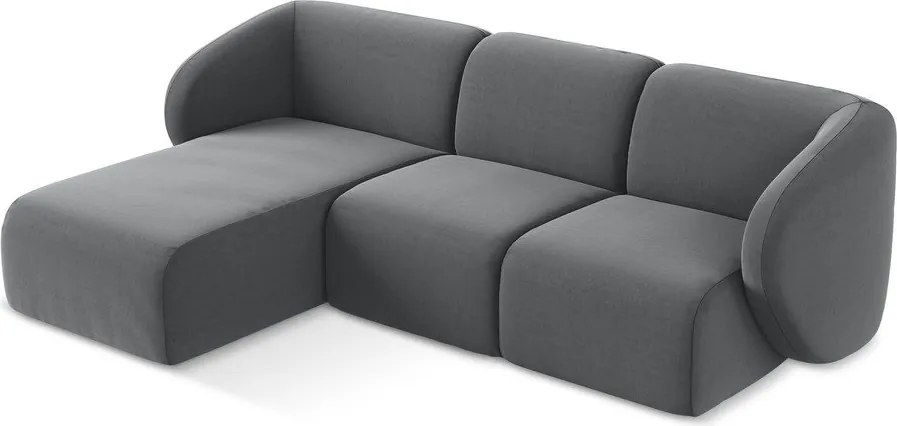 Szürke bársony sarokkanapé (bal oldali-heverő résszel) Lani – Makamii