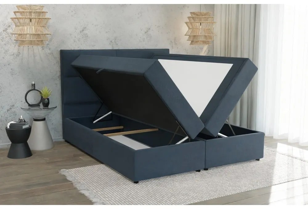 Sötétkék ágyneműtartós boxspring ágy 160x200 cm Lola – Ropez