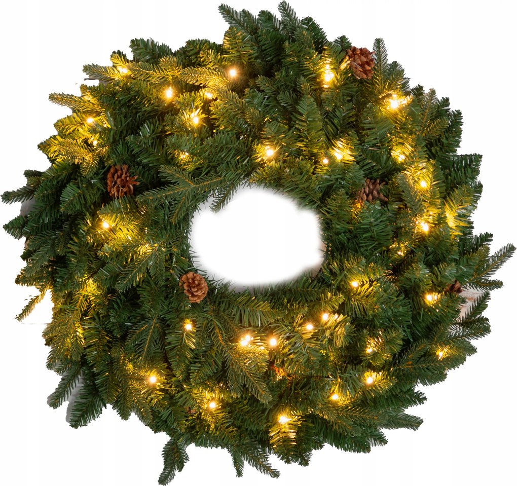 Karácsonyi Led Koszorú Fenyőtobozokkal Ø 60 CM Műanyag