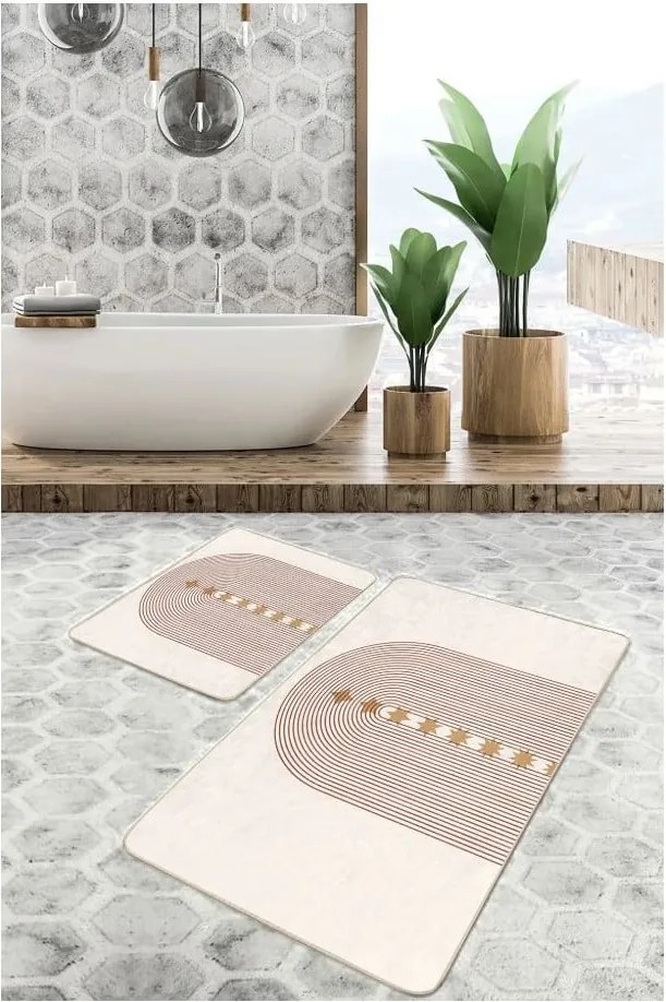 Bézs bársony fürdőszobai kilépő szett 2 db-os 60x100 cm – Mila Home