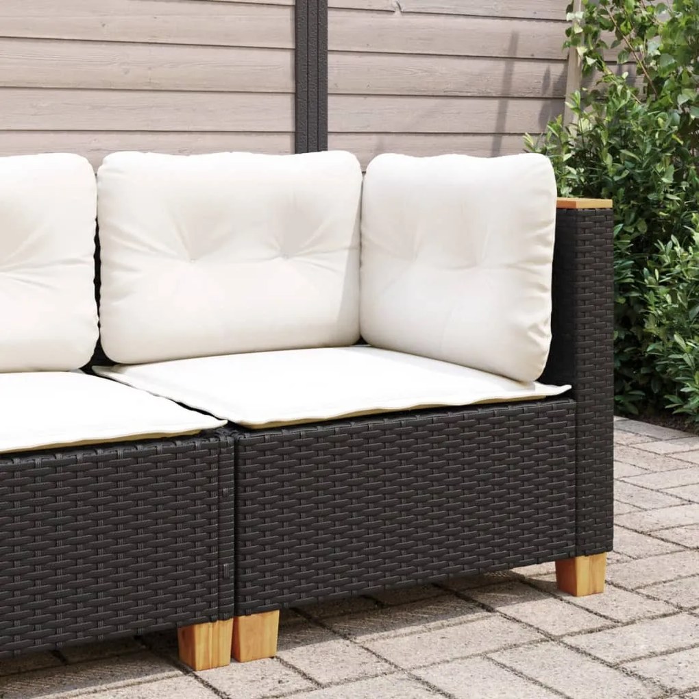 Fekete polyrattan kerti sarokkanapé párnával
