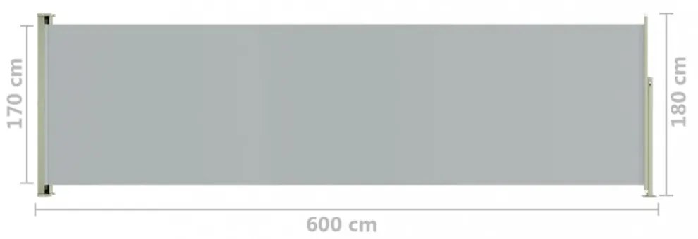 szürke behúzható oldalsó terasznapellenző 180 x 600 cm