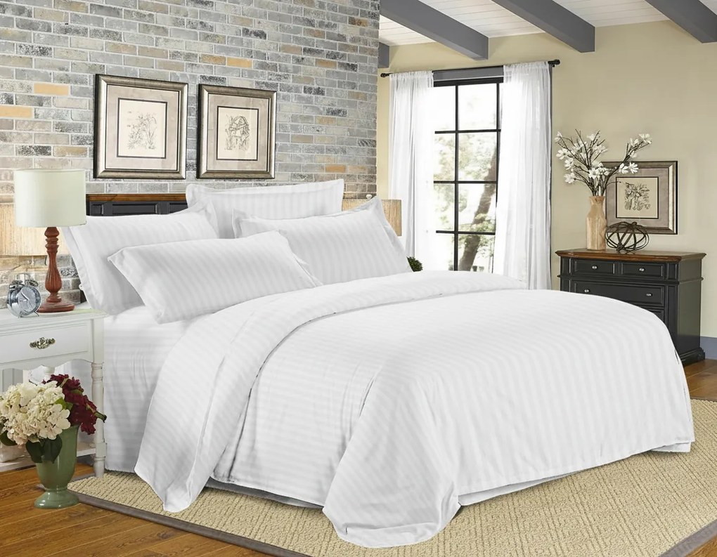 Mikroszálas hotel ágynemű JASMINE PURE fehér - 1 cm csíkokkal, hotel zseb Ágyneműhuzat mérete: 70 x 90 cm | 140 x 200 cm