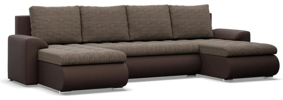 Tokio U alakú sarokkanapé, 3 ágyneműtartóval, fonott + műbőr, univerzális oldal, barna