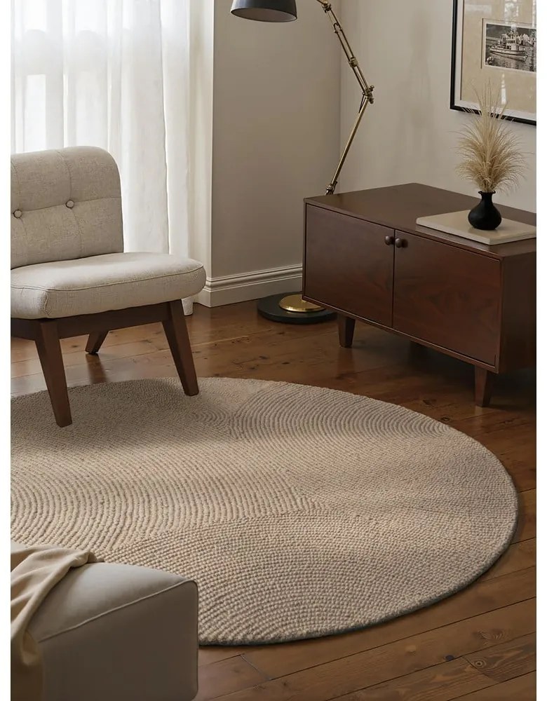 Bézs kézi szövésű gyapjú kerek szőnyeg ø 120 cm Calmio – Hanse Home