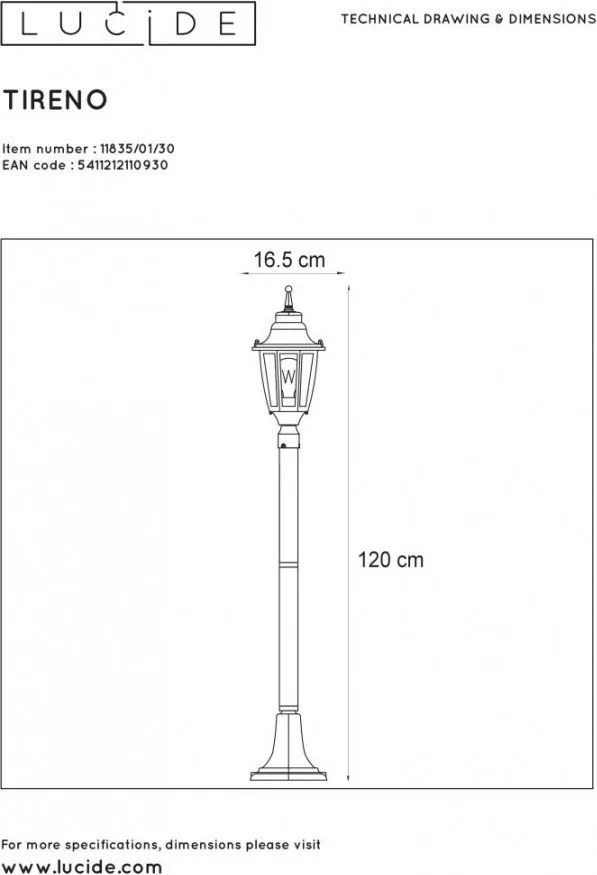 LUCIDE 11835 01 30 Klasszikus Kültéri Állólámpa E27 IP44