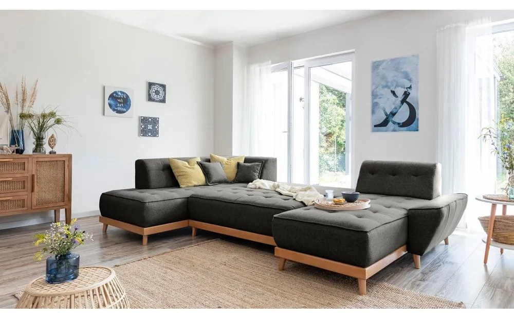 Dazzling Daisy sötétszürke kinyitható U alakú kanapé, bal oldalas - Miuform