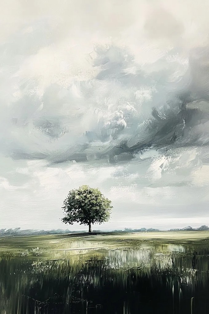 Vászonkép Canvas Tájkép Természet Fa Rét Ég Felhők Vihar 40x60