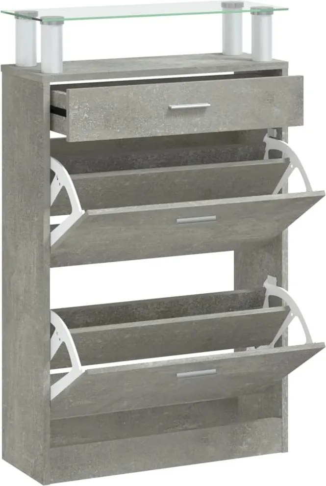 vidaXL betonszürke szerelt fa cipőszekrény 63x24x104 cm