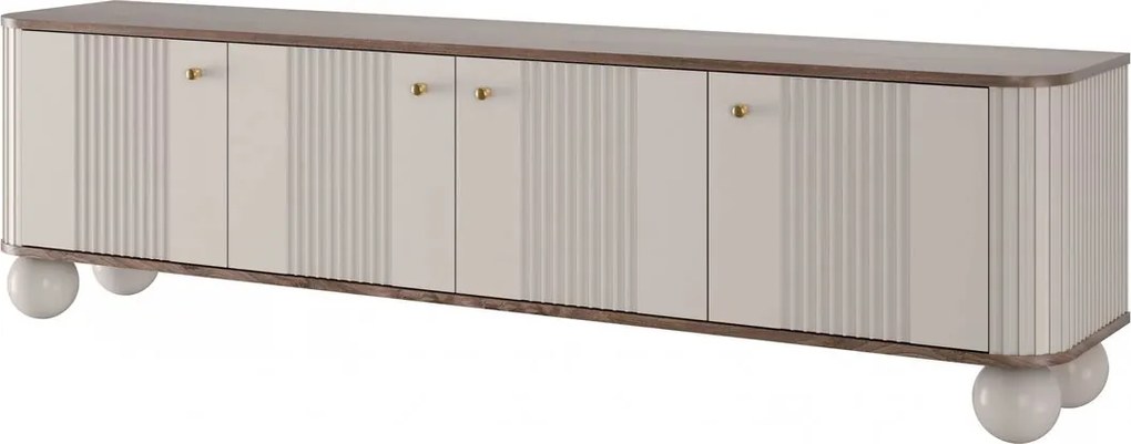 Vesper 4D TV-szekrény 187 cm - kasmír / diófa / arany fogantyúk / gömb alakú lábak