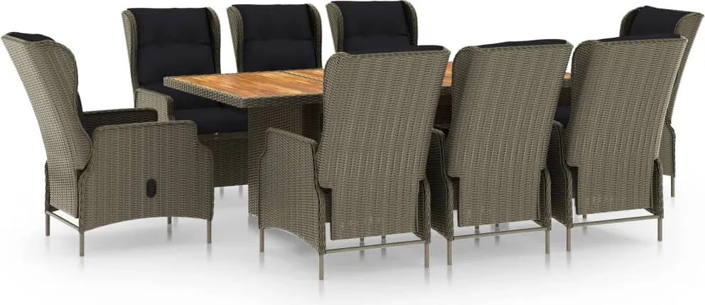 vidaXL 9 részes barna polyrattan kültéri étkezőgarnitúra párnákkal