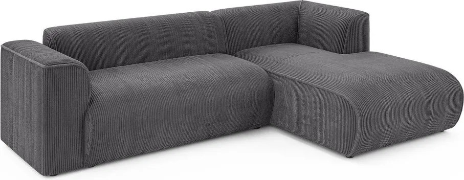 Sötétszürke kordbársony sarokkanapé (jobb oldali-heverő résszel) Merid – Ropez