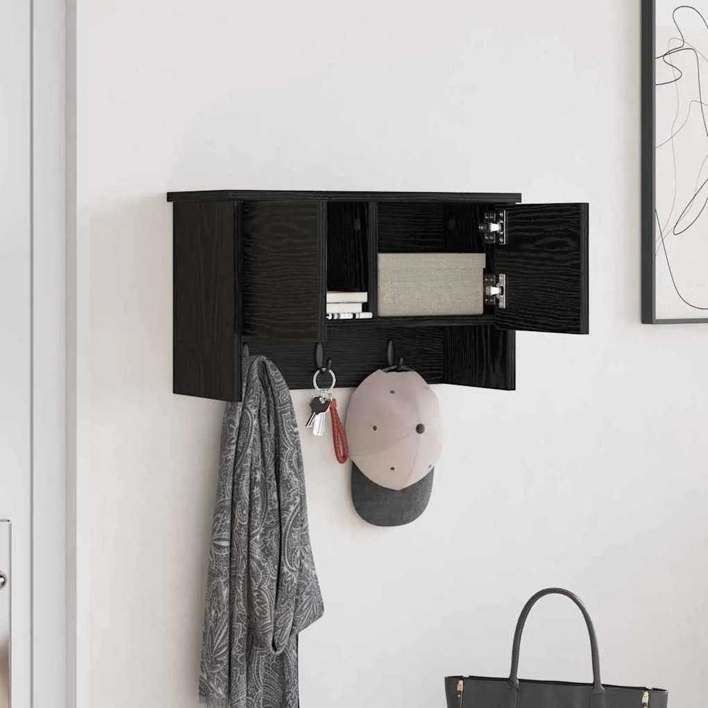 Fali Kabáthorog polcokkal Musta tammi 50 x 20 x 30 cm Faanyag