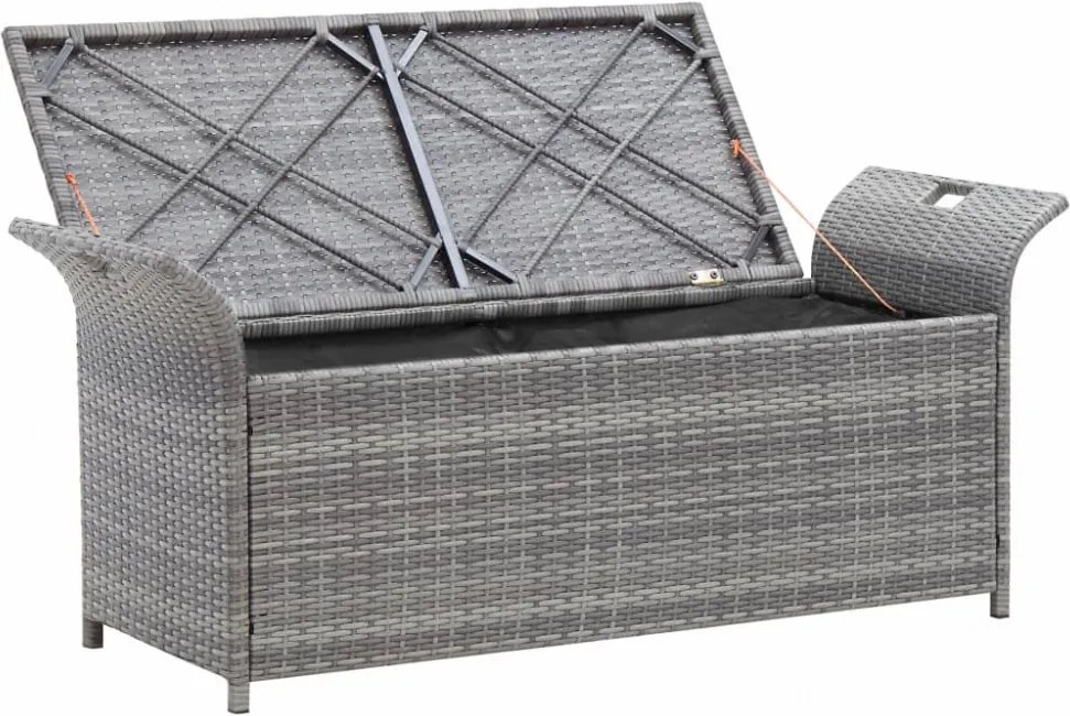 szürke polyrattan tárolópad párnával 138 cm