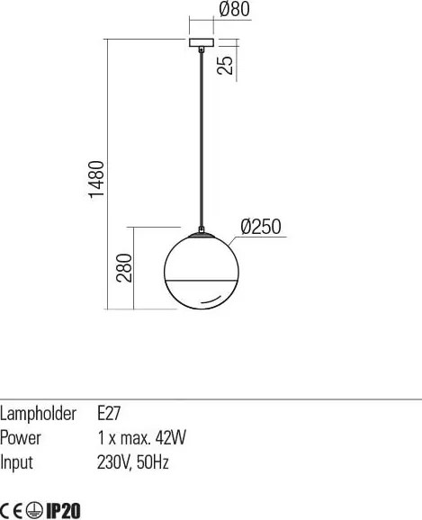 REDO 01-2268 BERRY Egyágú Függesztett Lámpa Üveg E27 IP20