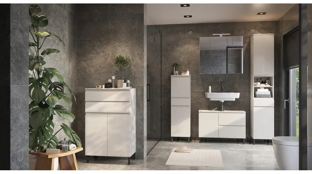 Krémszínű alacsony mosdó alatti szekrény 80x56 cm Salinas – Germania