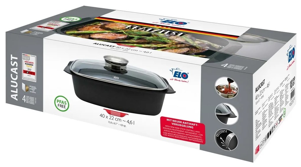 Elo 84932 Sütőedény üvegfedővel és aromásfogantyúval Alucast 40 x 22 cm