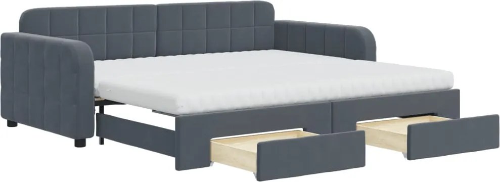 vidaXL sötétszürke kihúzható bársony heverő fiókkal 90 x 190 cm