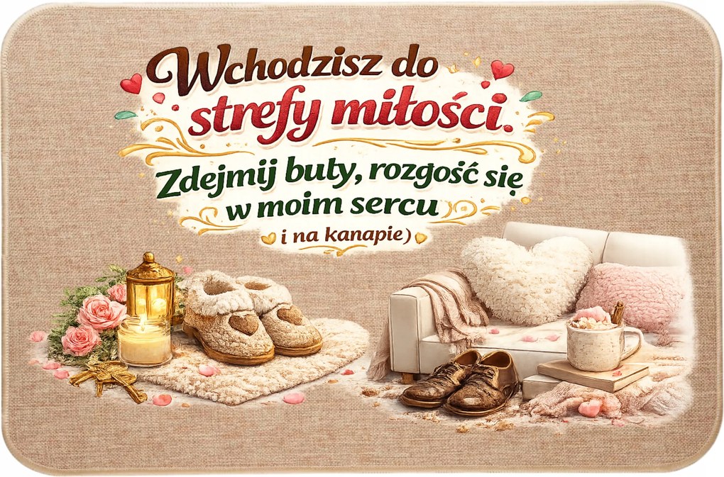 Lenvászon Lábtörlő Az Ajtó Alatta belépsz a Szerelem Zónába Valentin napi Ajándék