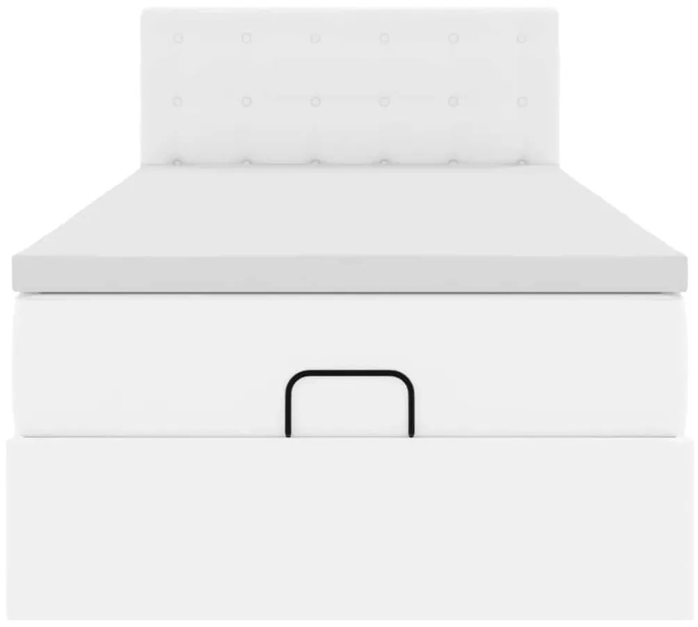 Ottomán ágykeret matraccal tiszta fehér 100x200cm műbőrrel