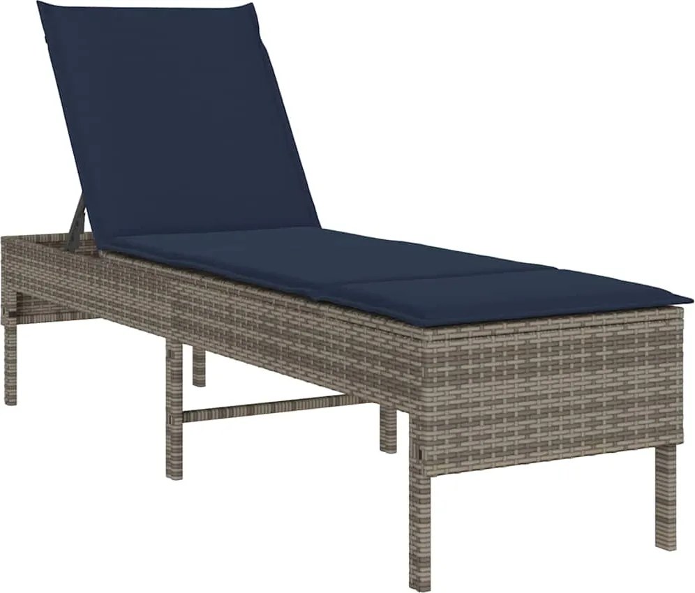 vidaXL szürke polyrattan napozóágy párnával 55x200x44 cm