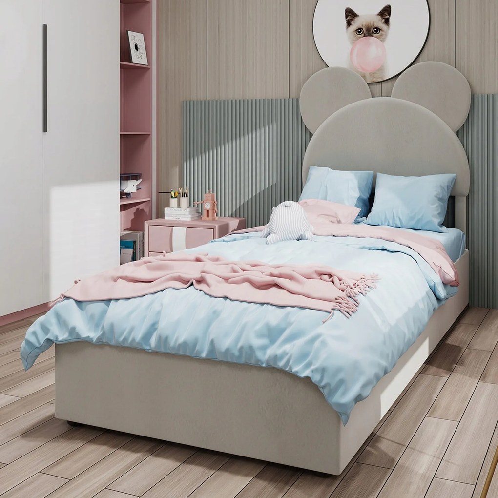 Kárpitozott ágy Gyerek egyszemélyes ágy Hidraulikus 90x200 bézs