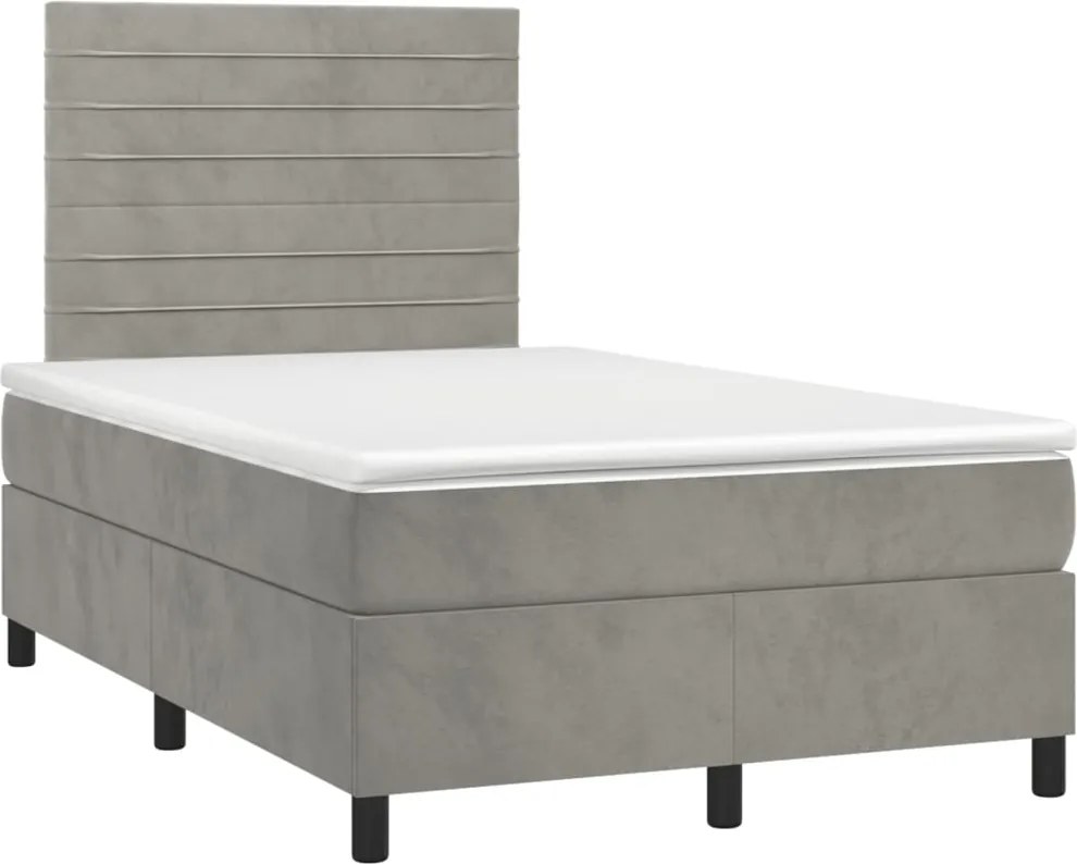 vidaXL világosszürke bársony rugós ágy matraccal 120 x 190 cm