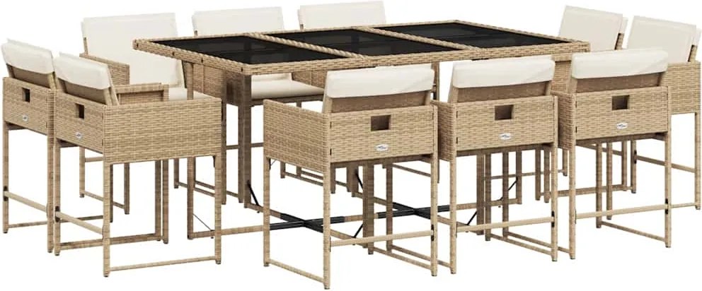 vidaXL 11 részes bézs polyrattan kerti étkezőgarnitúra párnákkal