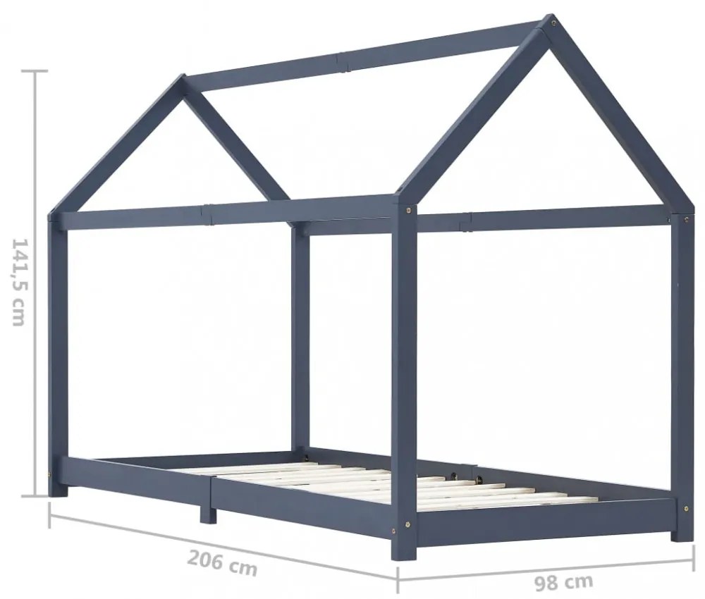 szürke tömör fenyőfa gyerekágy-keret 90 x 200 cm