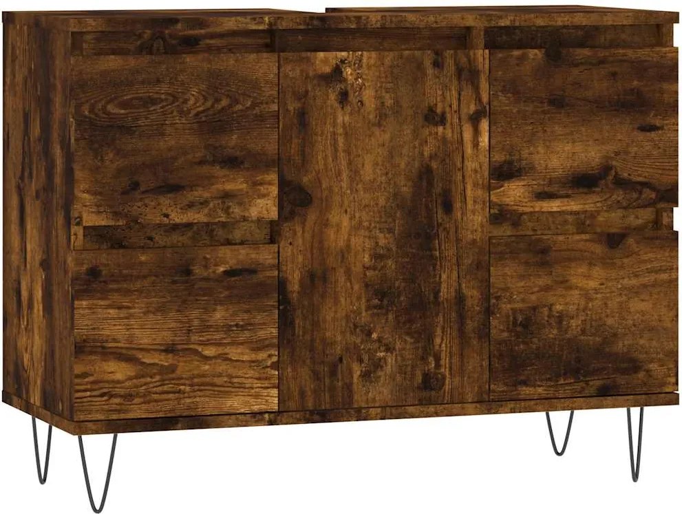 vidaXL füstös tölgy színű szerelt fa fürdőszobaszekrény 80x33x60 cm