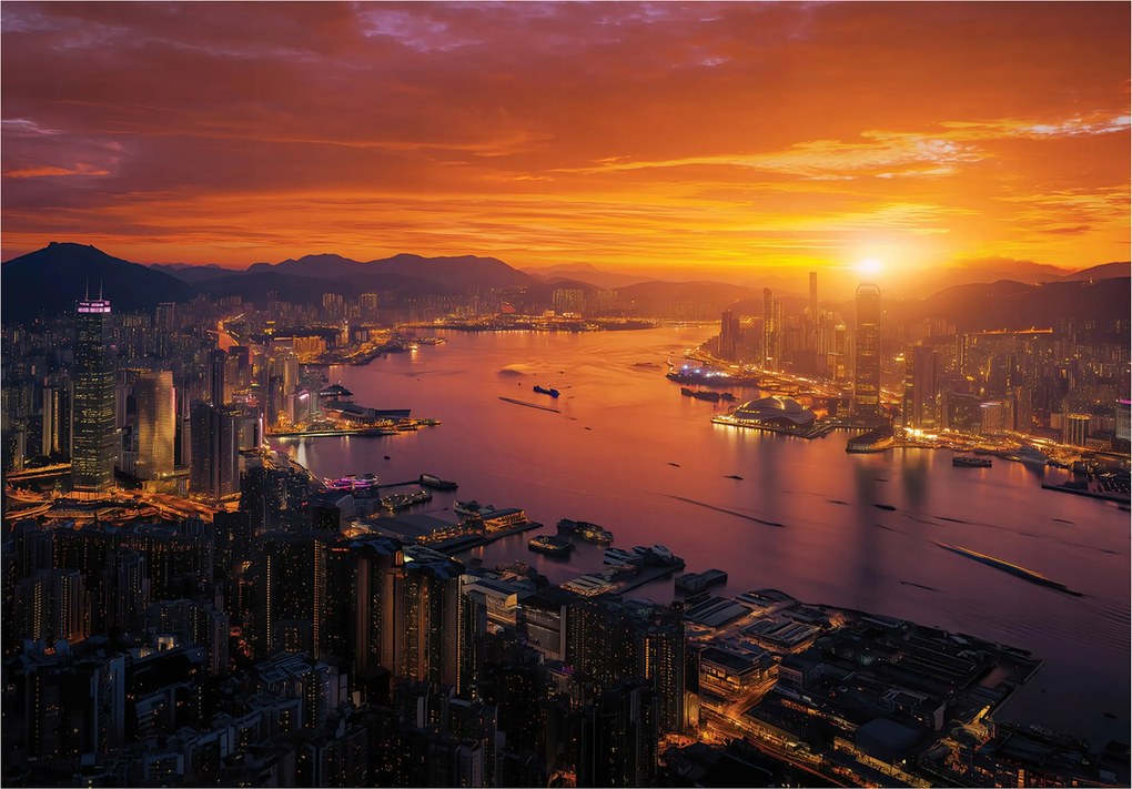 Fotótapéta Város Éjszaka Hong Kong Hálószoba Nappali Tapéta Flizelina 150x105