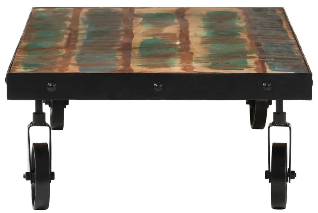 tömör újrahasznosított fa kerekes dohányzóasztal 100x55x26 cm