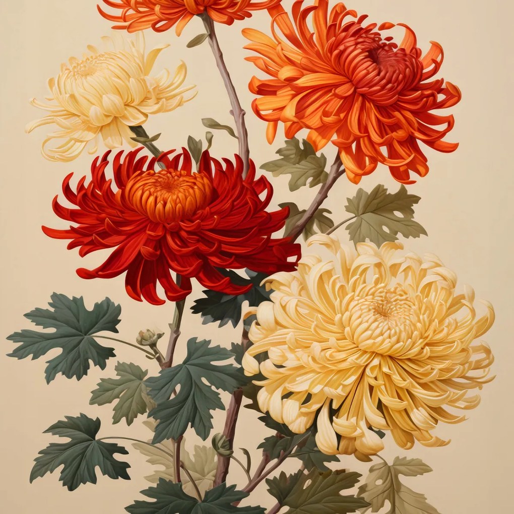 Poszter 40x40cm Táncoló krizantémok