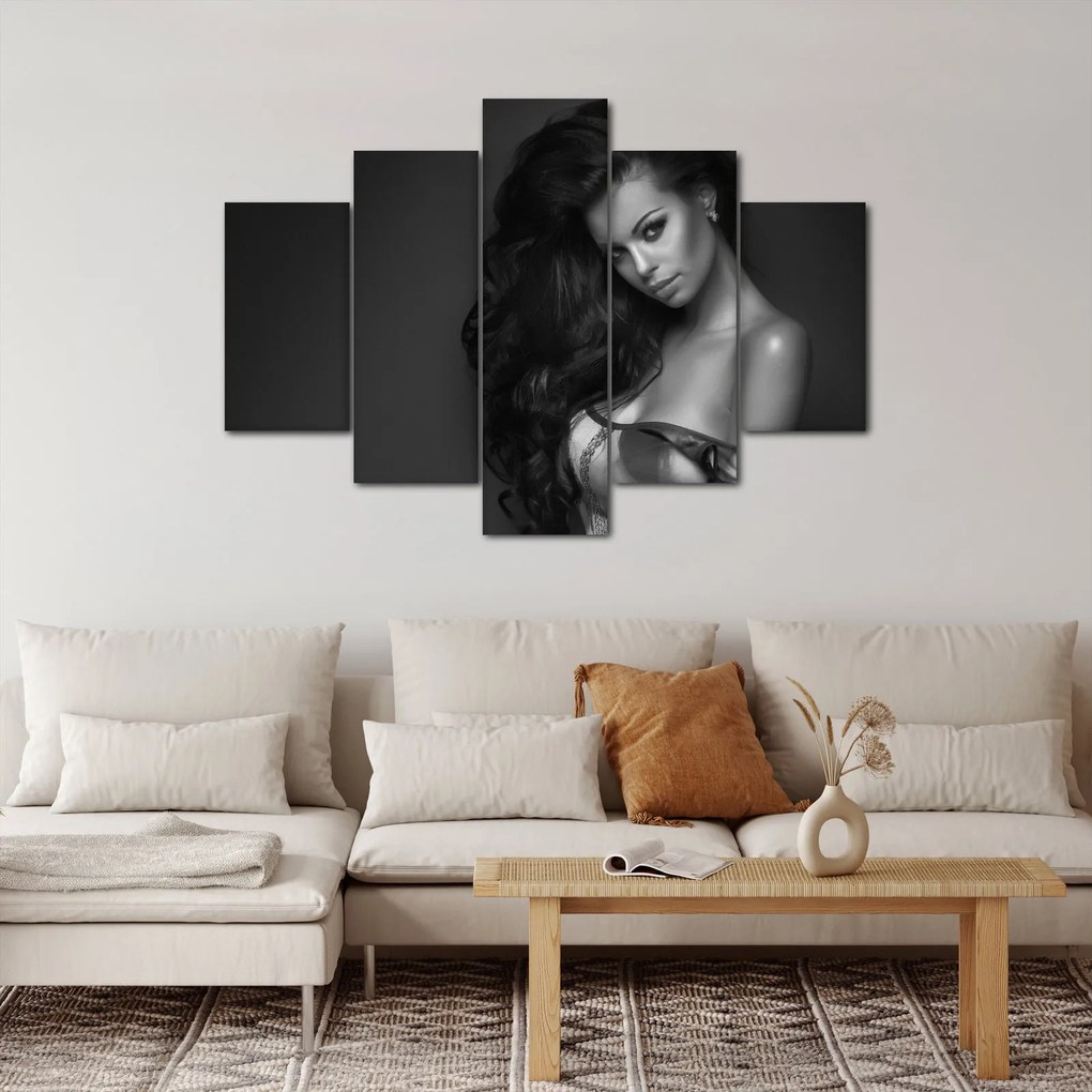 Kép - fekete, fehér, portré, közül, csábító, nő (150x105 cm)
