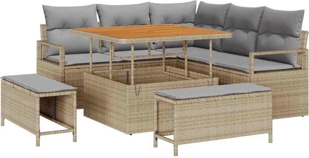 vidaXL Kerti Kanapé Szett párnával 8 pcs Bézs polirattan