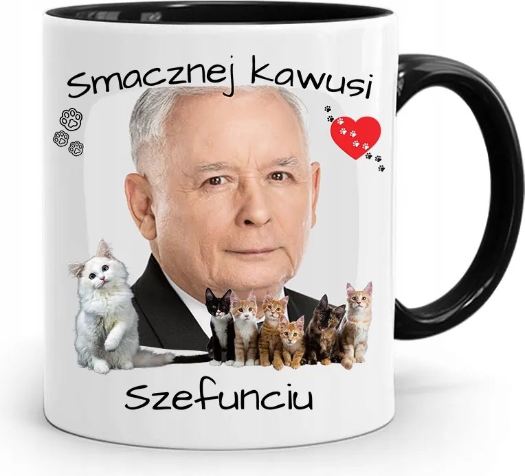 Bögre Fekete Vicces Pis Jaroslaw Kaczynski nyomott mintával