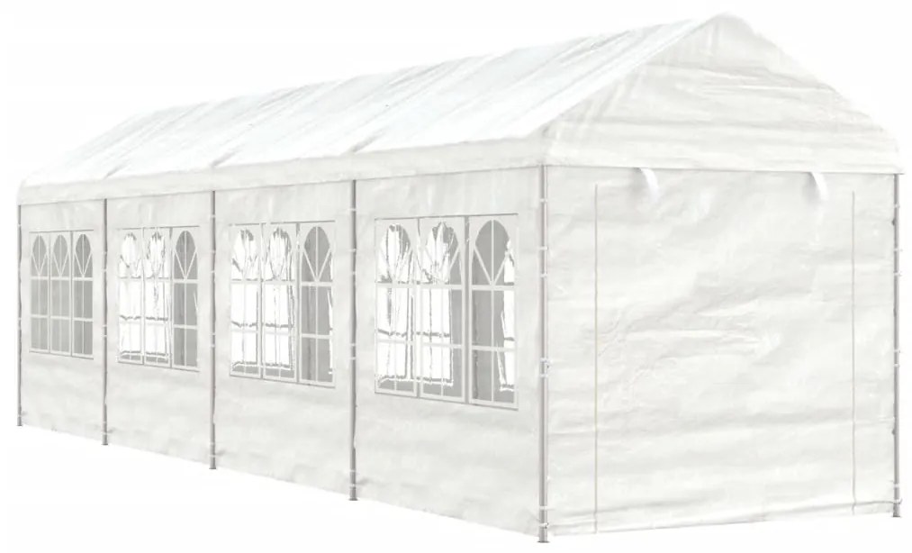 Fehér polietilén pavilon tetővel 8,92 x 2,28 x 2,69 m