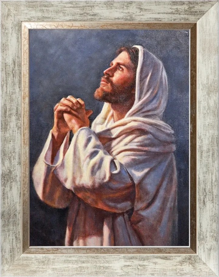 Jézus Krisztus Szakrális Vászonkép Fehér Díszített Keretben 30X40