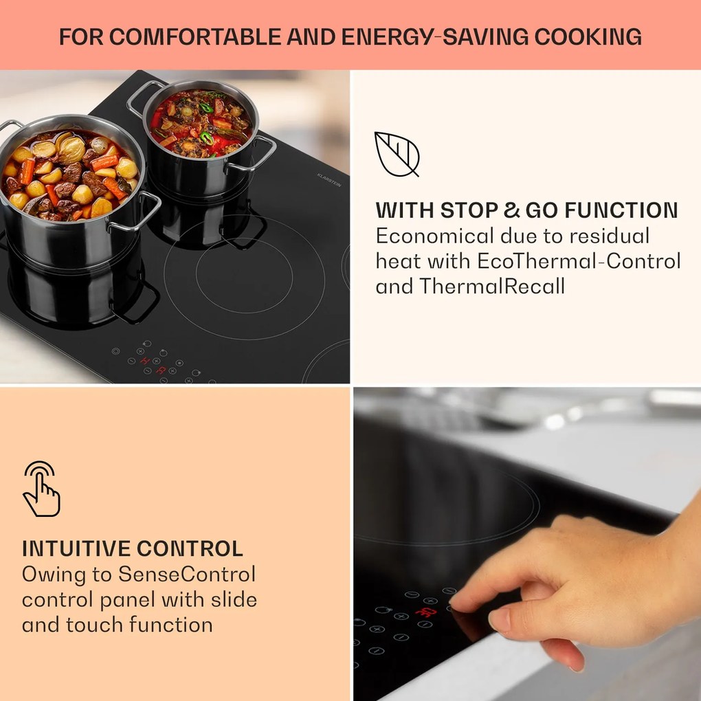 Klarstein Virtuosa 5, beépített főzőlap, 5 zóna, 8200W, üvegkerámia