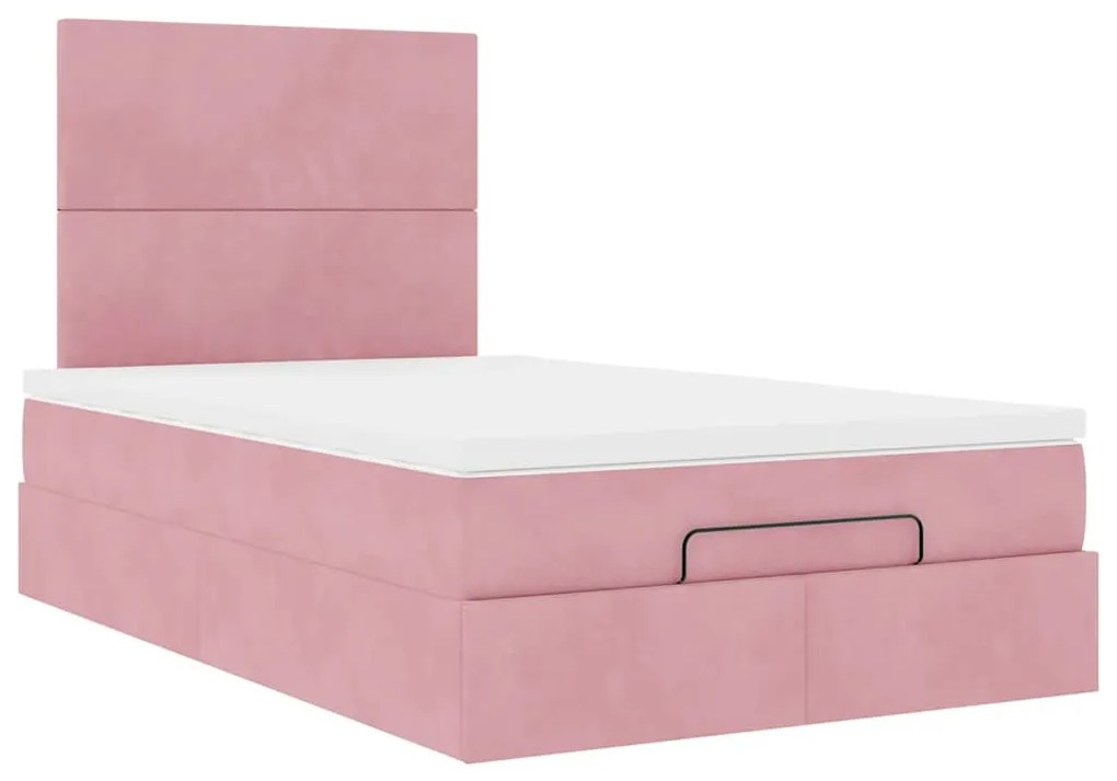 Ottomán ágykeret matracokkal rózsaszín 120x190cm bársony