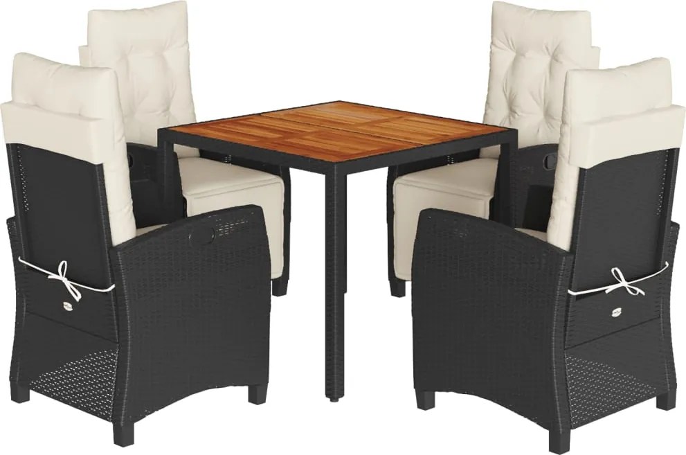 vidaXL 5 részes fekete polyrattan kerti étkezőgarnitúra párnákkal